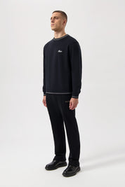 TAPE STRIPED CREWNECK-JET BLACK