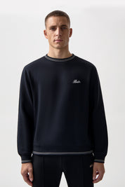 TAPE STRIPED CREWNECK-JET BLACK