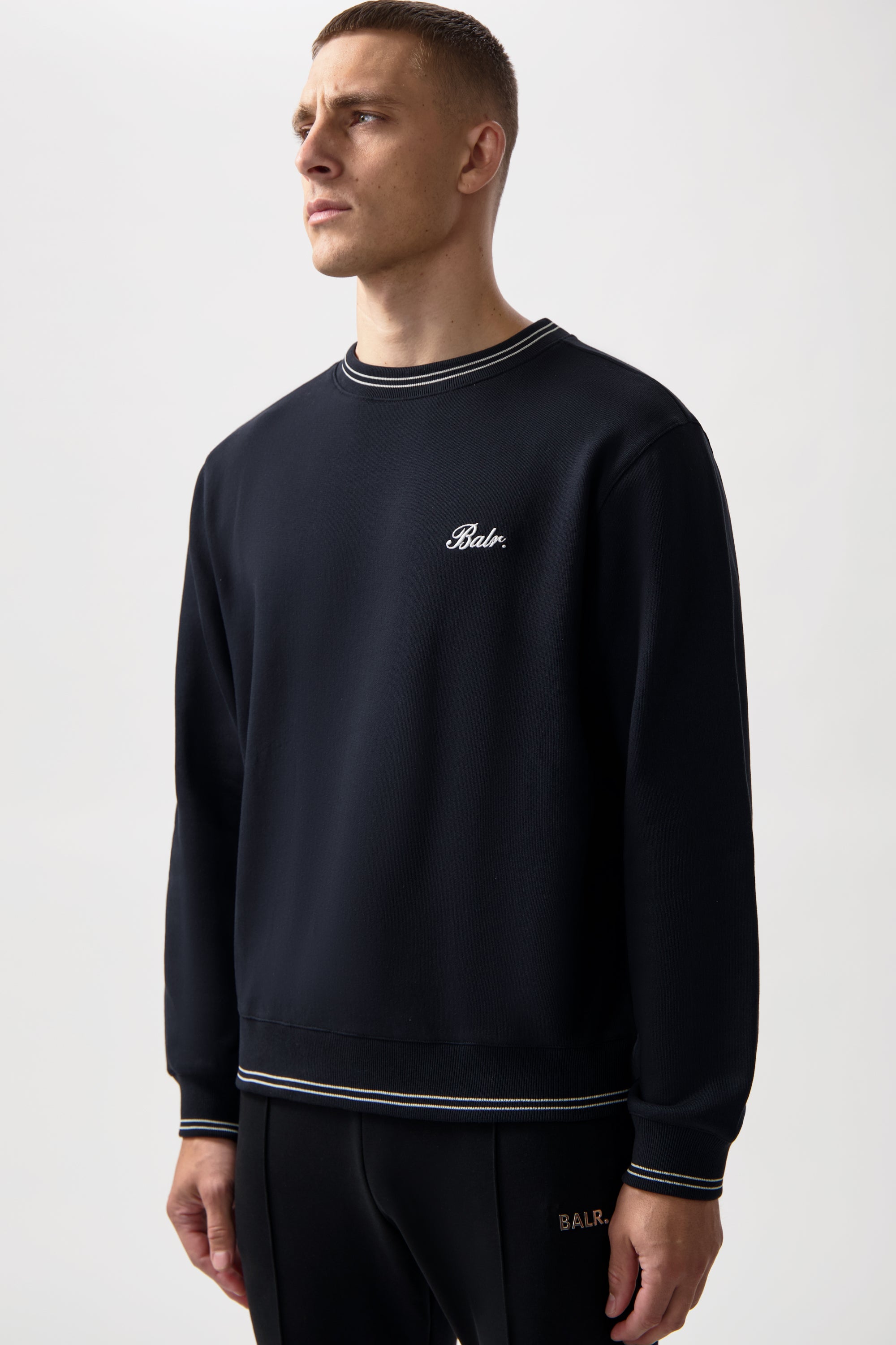 TAPE STRIPED CREWNECK-JET BLACK