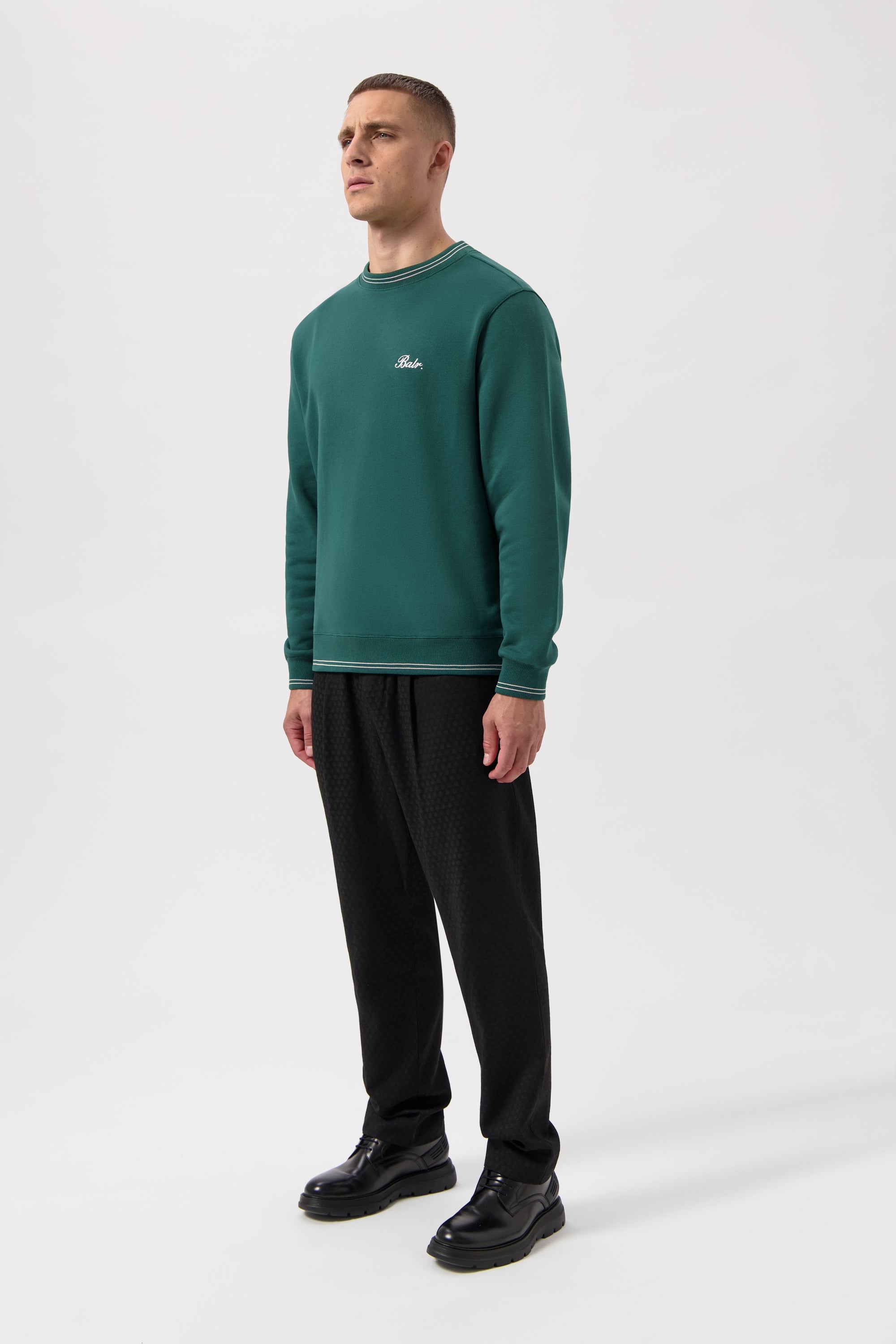 TAPE STRIPED CREWNECK-BOTANICAL GREEN