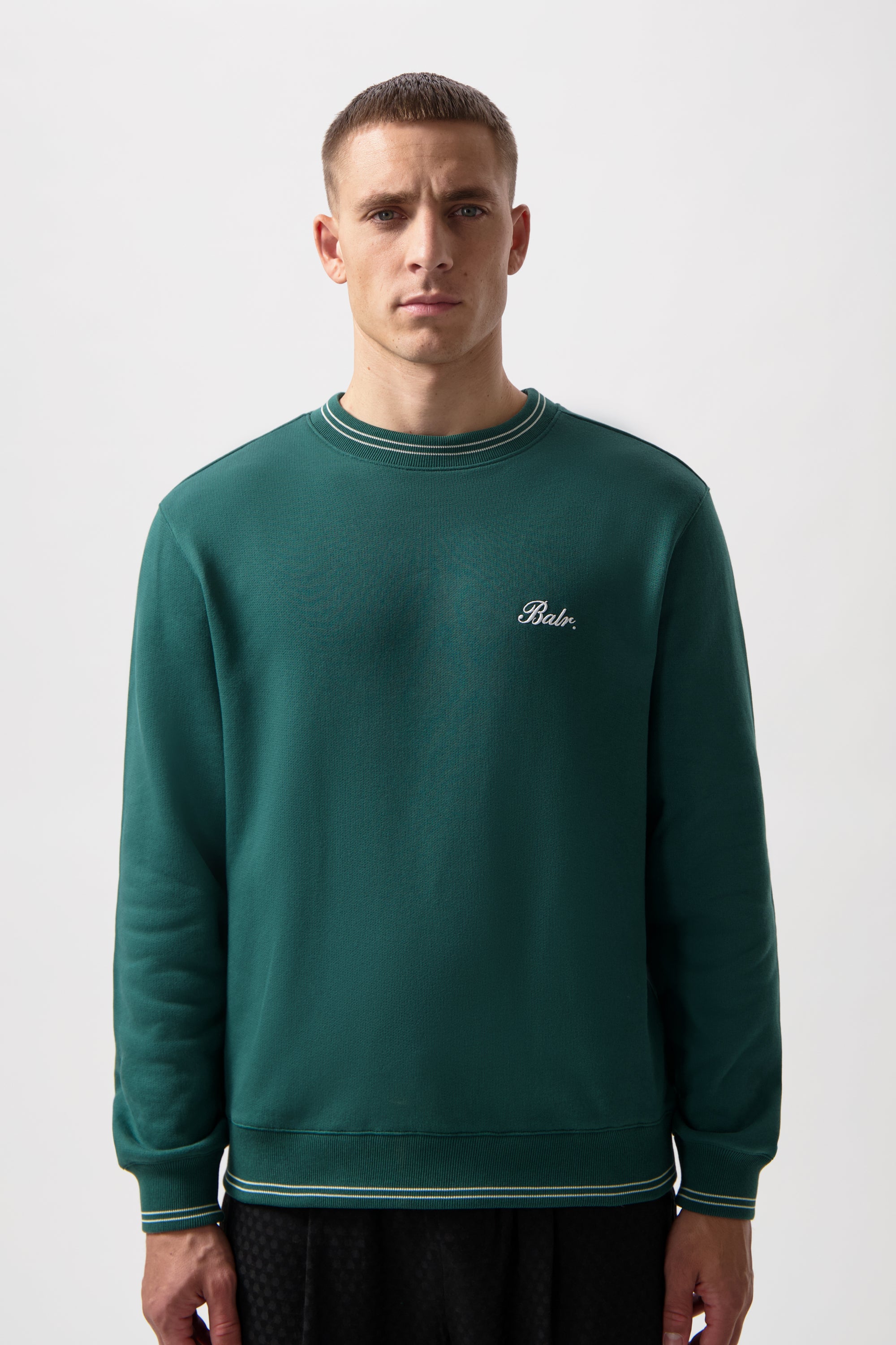 TAPE STRIPED CREWNECK-BOTANICAL GREEN