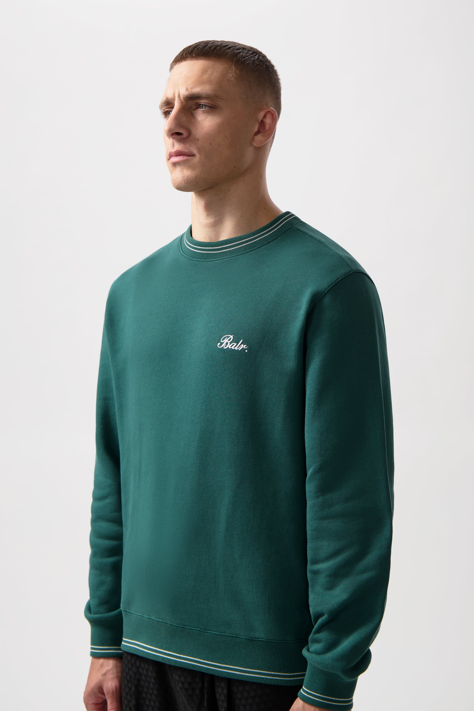 TAPE STRIPED CREWNECK-BOTANICAL GREEN