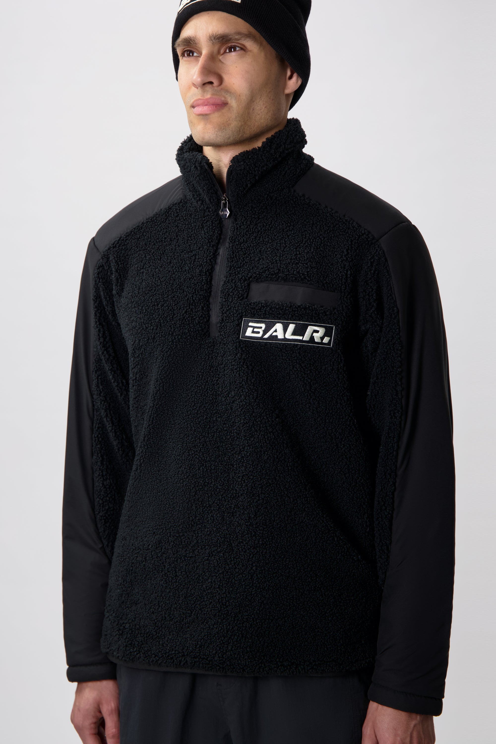 THE CLUB REGULAR FIT TEDDY HALF ZIP-Jet Black