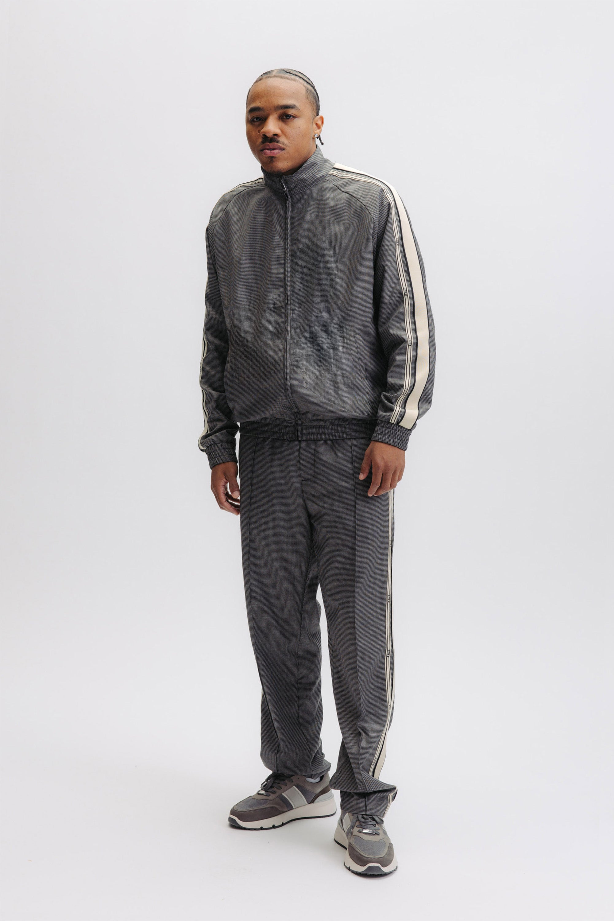 TAPE TRACK JACKET - BLACK HOUNDSTOOTH