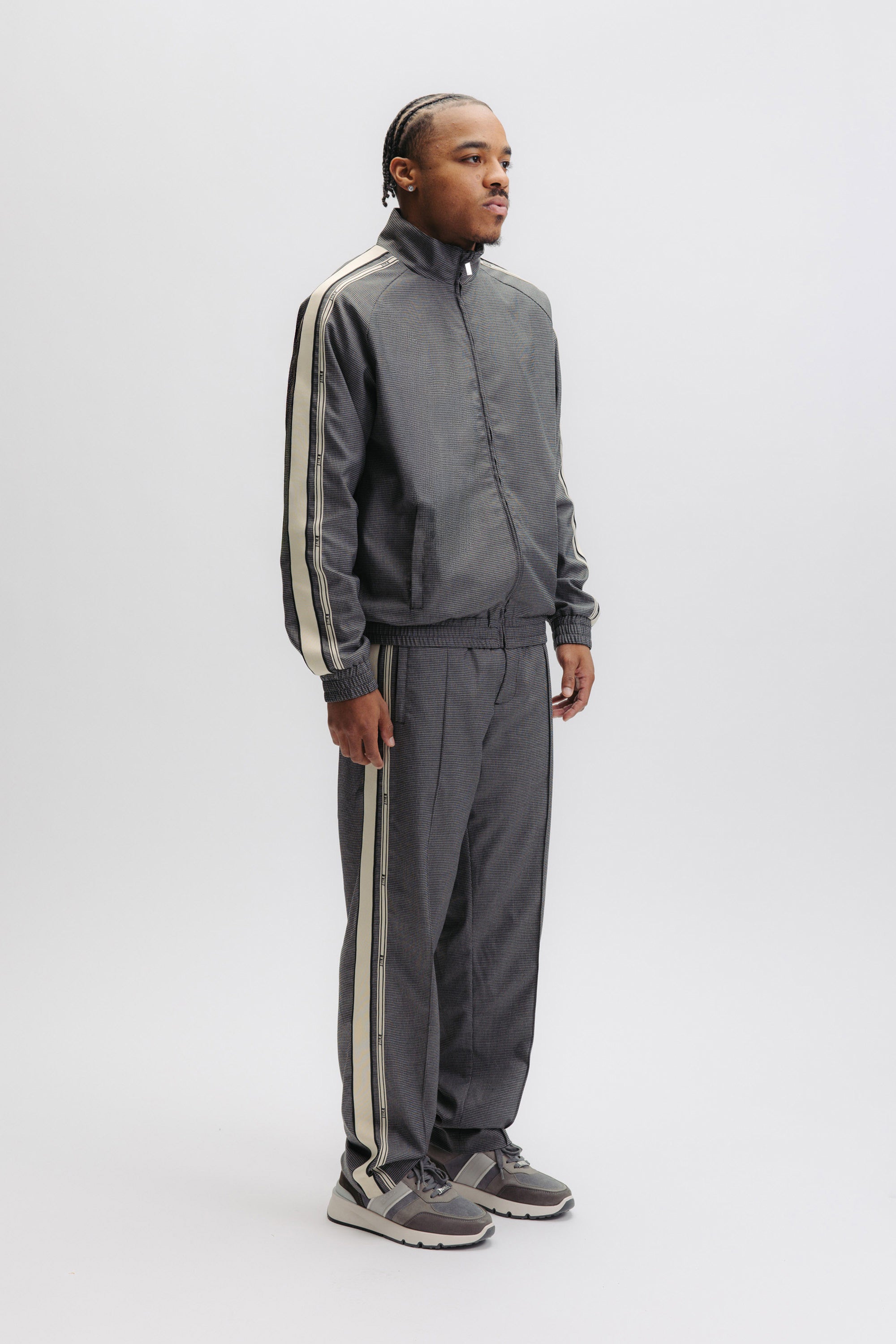 TAPE TRACK JACKET - BLACK HOUNDSTOOTH