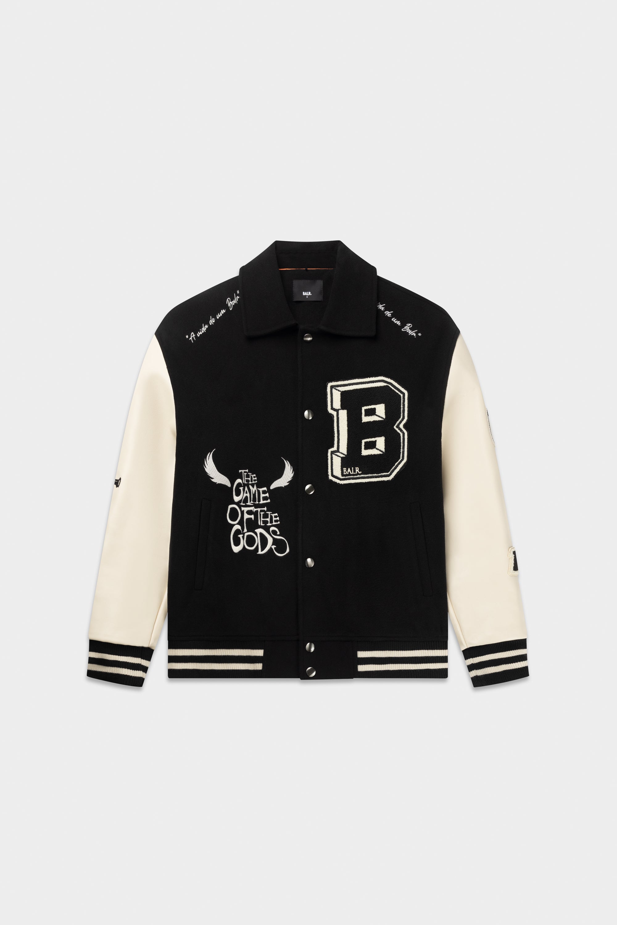 GAME OF THE GODS GRAFFITI BOX FIT VARSITY JACKET-Jet Black