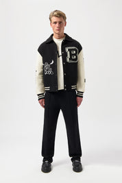 GAME OF THE GODS GRAFFITI BOX FIT VARSITY JACKET-Jet Black