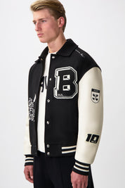 GAME OF THE GODS GRAFFITI BOX FIT VARSITY JACKET-Jet Black