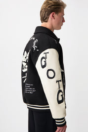 GAME OF THE GODS GRAFFITI BOX FIT VARSITY JACKET-Jet Black